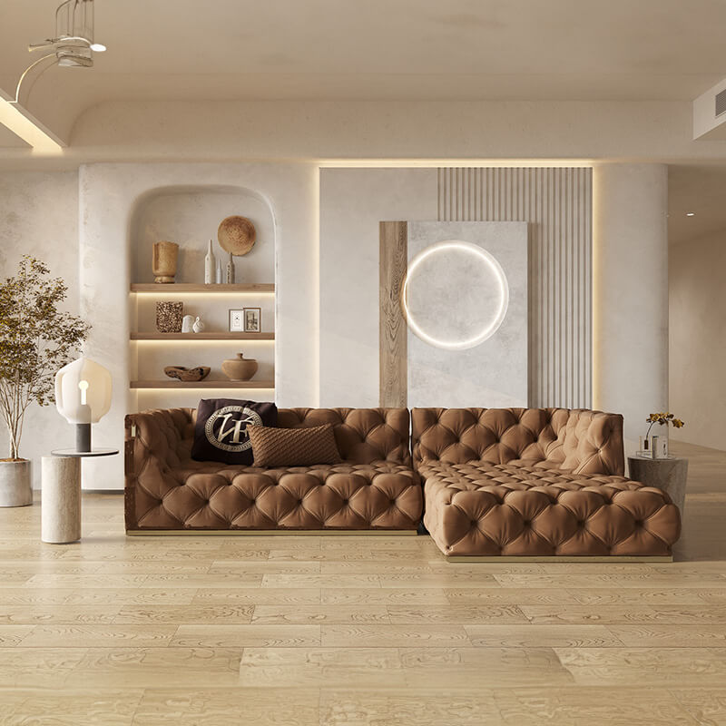 4 Seater L-Shaped Brown Sofa