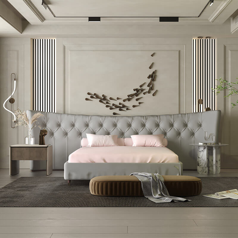 Cyan Grey Upholstered King-Size Bed With Hydraulic Storage