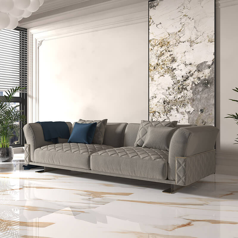 3 Seater Grey Sofa With Premium Leather Touch