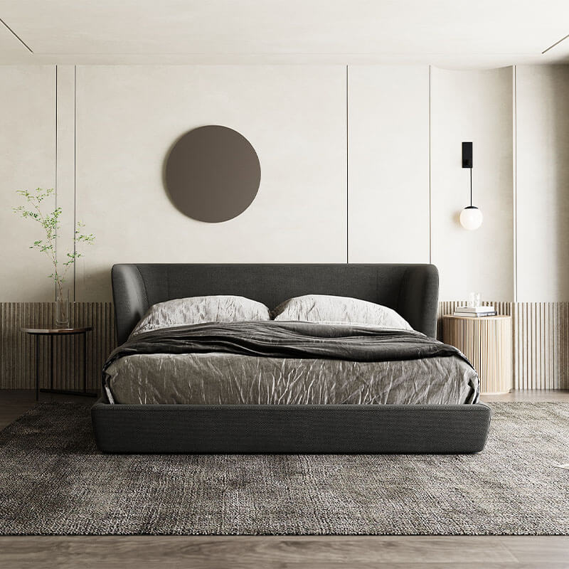 Velvet Upholstered Charcoal Grey King-Size Bed With Hydraulic Storage