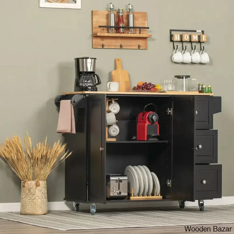 Aadrith Wood Kitchen Island Kitchen trolley cart cabinet kitchen island with storage