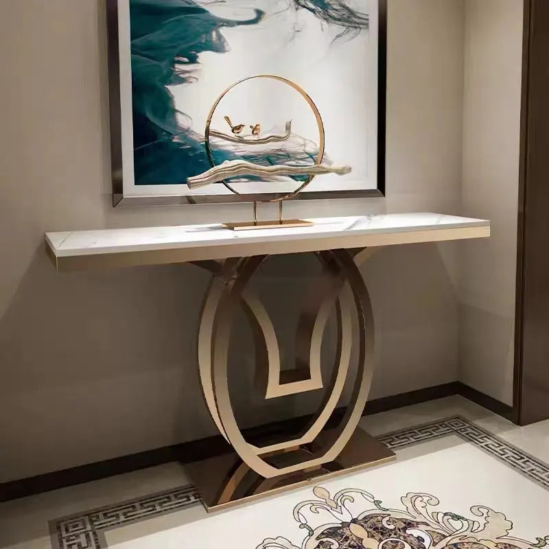 Max Modern Console Table with Contemporary Golden Base and Marble Top