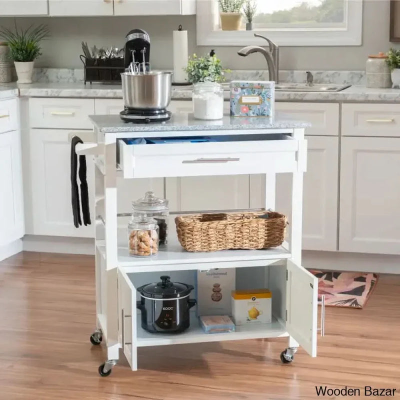 Ager Granite Top Kitchen Cart With Storage Space Kitchen trolley cart cabinet kitchen island with storage