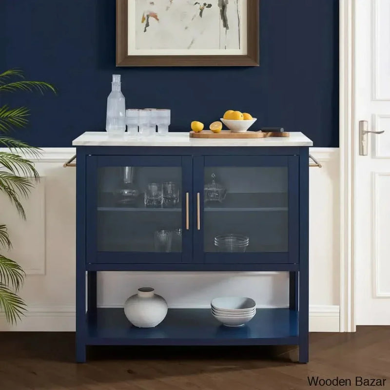 Alexander-jay Marble Top Kitchen trolley cart cabinet kitchen island with storage