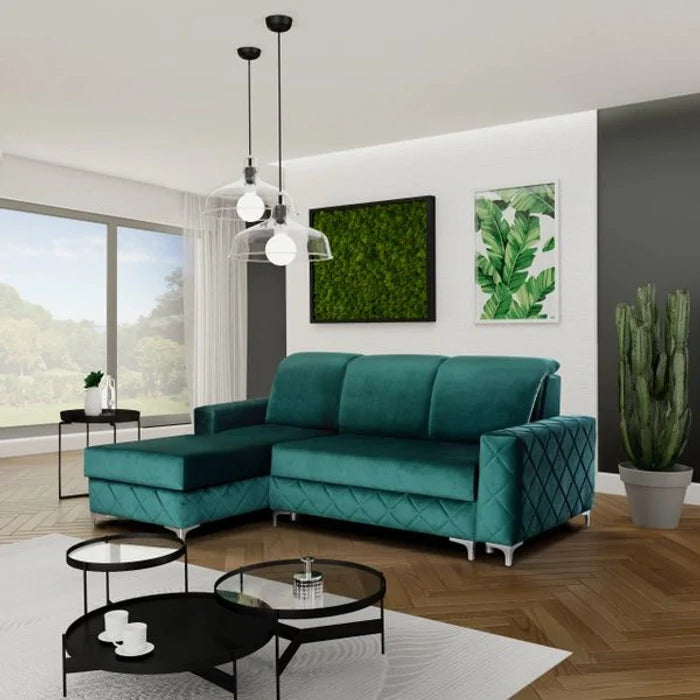 Madame Modern Right Hand Velvet Fabric Corner Sofa Cum Bed