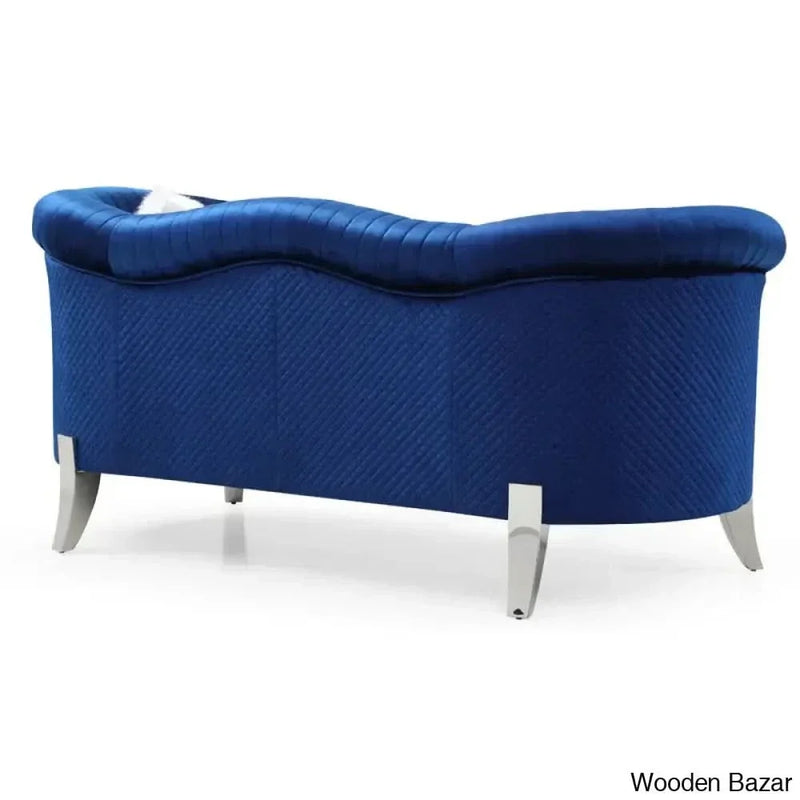 Alpes Velvet Rolled Arm Curved Loveseat- Wooden Empiro