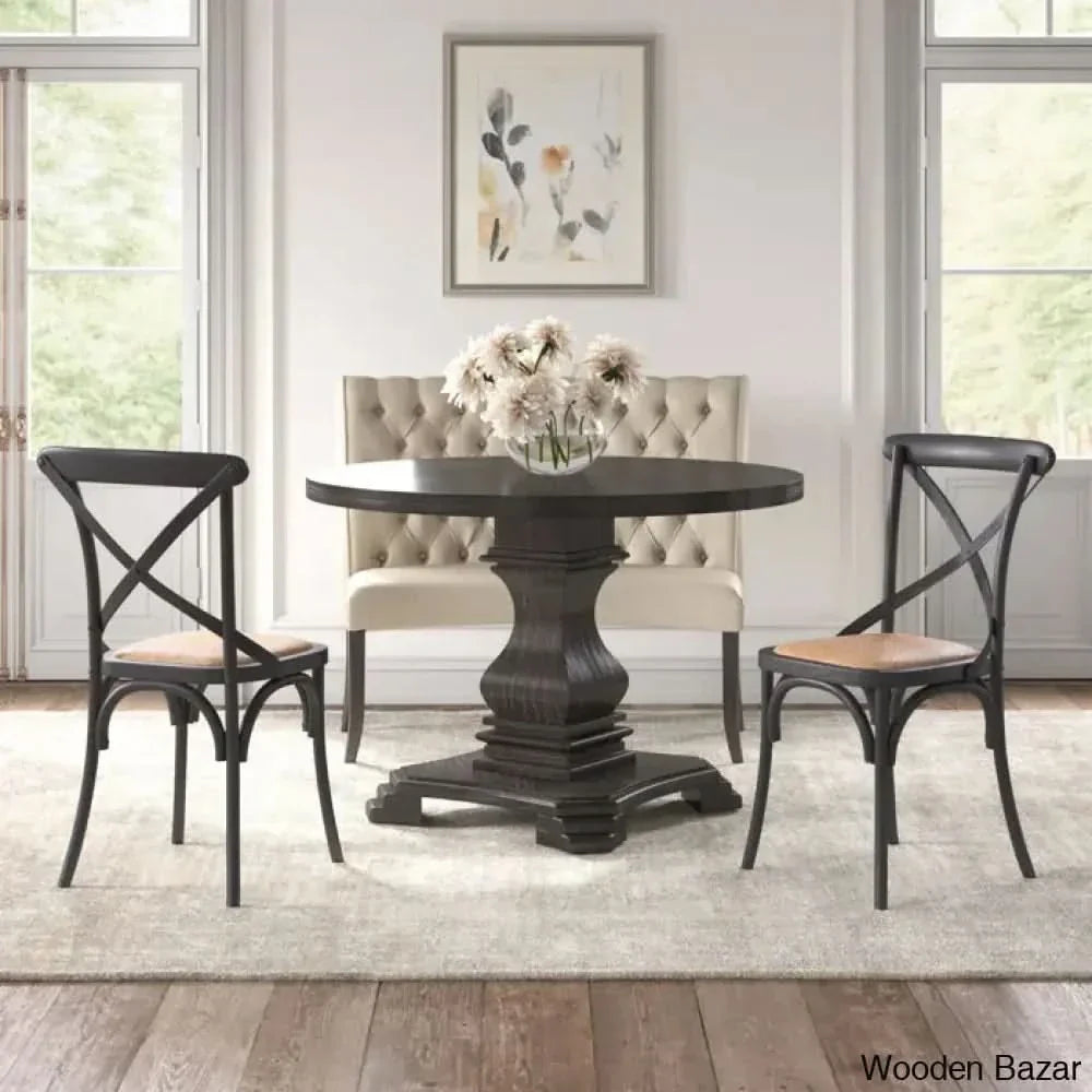 Alvina 4 Seater Modern Solid Pine Corner Breakfast Nook With Hidden Storage Set Black
