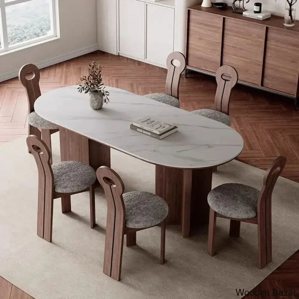 Amarie 6 Seater Double Pedestal Dining Set -Wooden Empiro 29.5’’H X 70.9’’L 35.4’’W