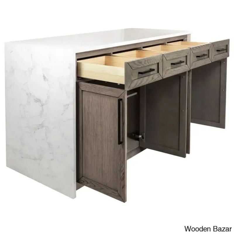 Andranique Marble Top Kitchen Island Kitchen trolley cart cabinet kitchen island with storage