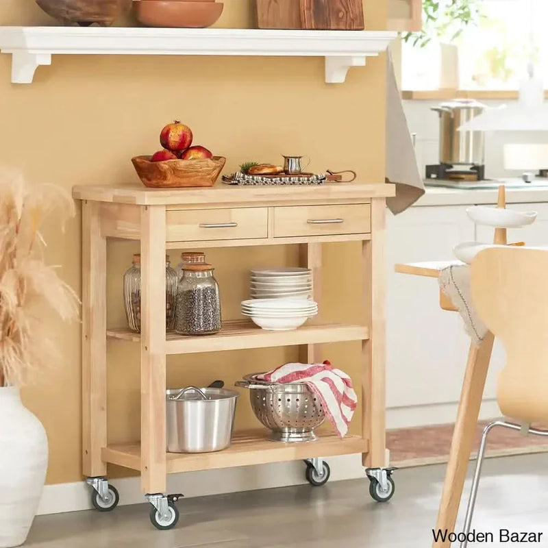Andwele Solid Wood Kitchen Cart Kitchen trolley cart cabinet kitchen island with storage