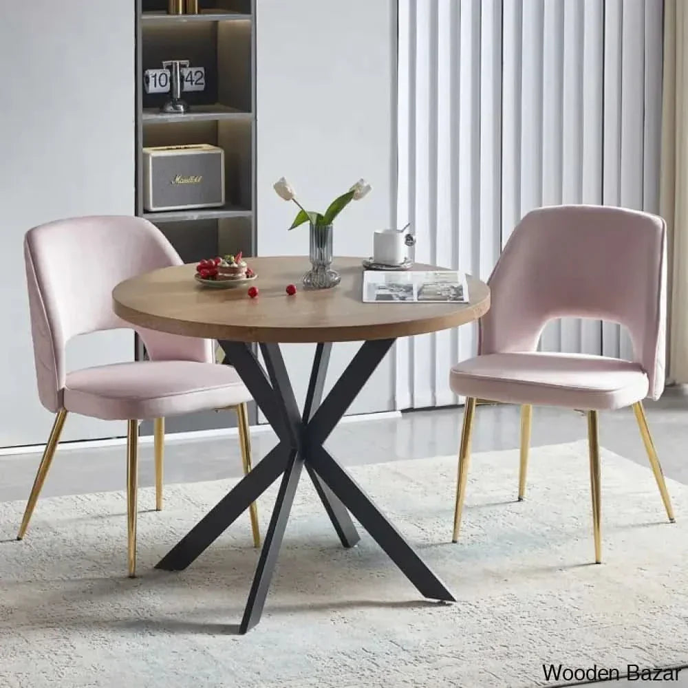 Anilia New 2 Seater Pedestal Dining Table Set - Wooden Empiro Light Pink