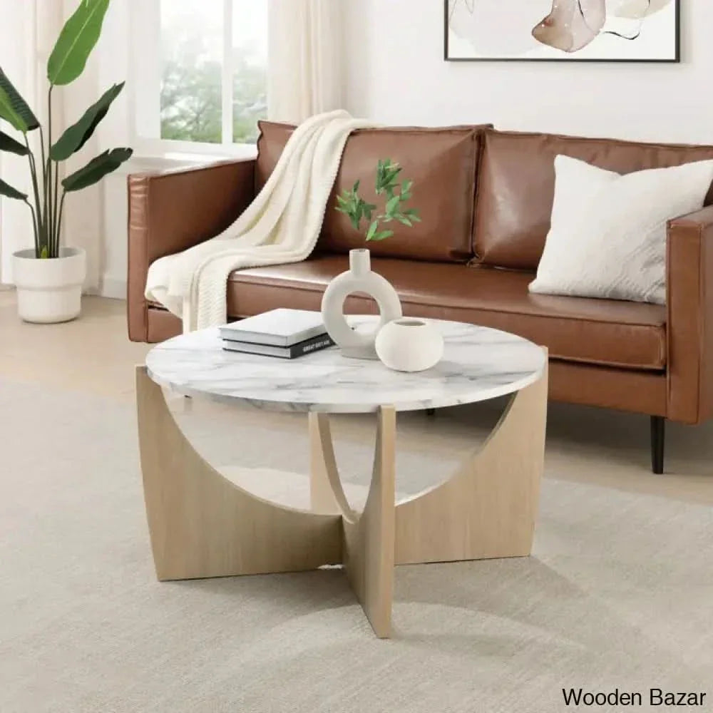 Annekathrine Coffee And Center Table Calacatta Marble/Coastal Oak