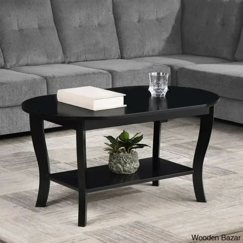Annwyley 36’’ Oval Coffee Table With Shelf And Center Black