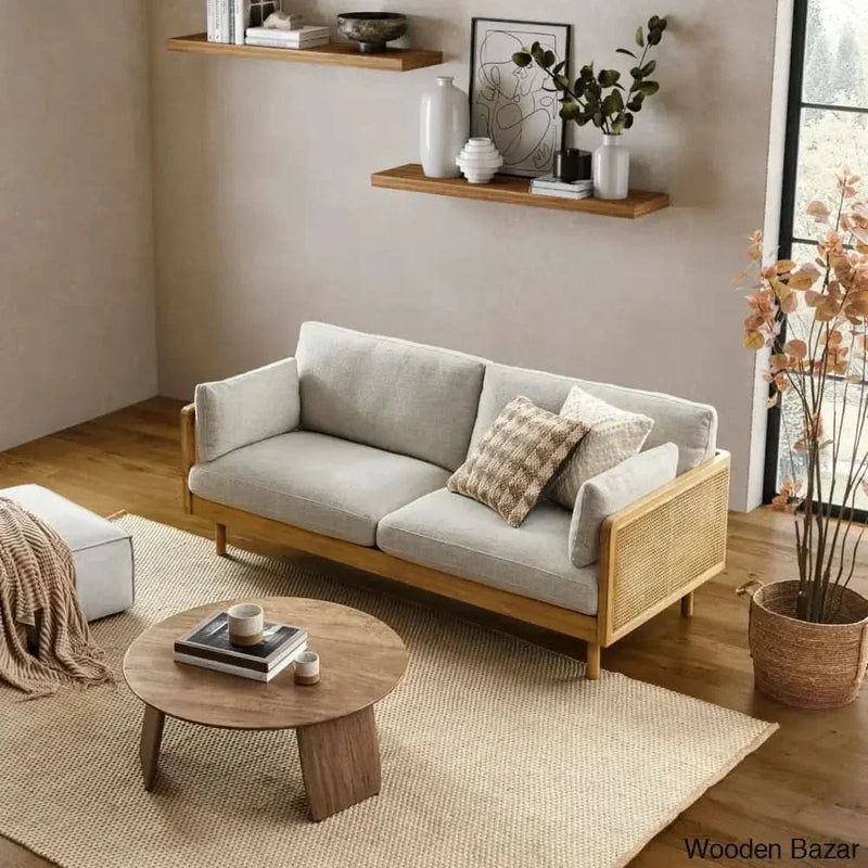 Arestic 3-Seater Rattan Cane Sofa Bed Couch in White Wash Finish
