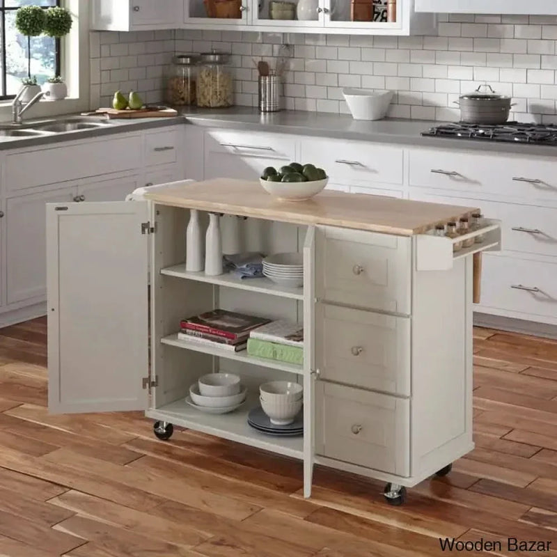Arlonda Solid Wood Top Kitchen Cart Kitchen trolley cart cabinet kitchen island with storage