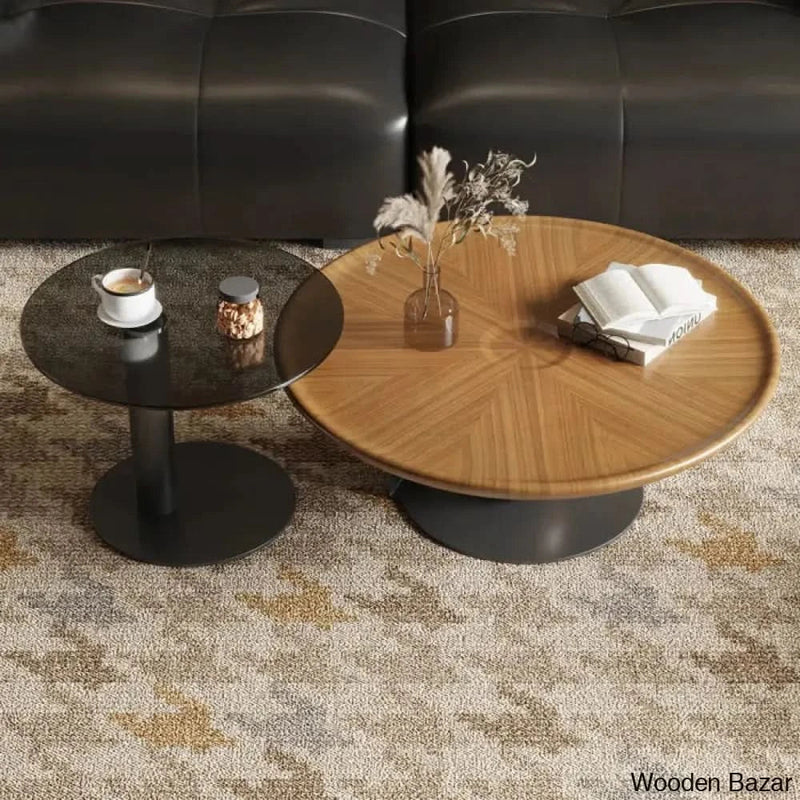 Assantian Mid-Century Modern Coffee and center Table Sets Round Walnut Wood Finish Nesting Coffee Table 2 Piece (Set of 2)