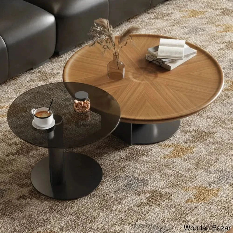 Assantian Mid-Century Modern Coffee and center Table Sets Round Walnut Wood Finish Nesting Coffee Table 2 Piece (Set of 2)