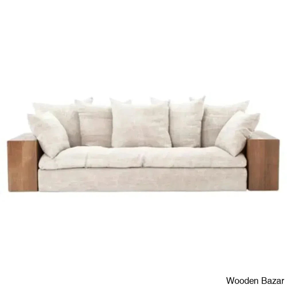 Aurora Contemporary Solid Wood Upholstered Sofa With Sleek Couch For Modern Living Spaces Off White