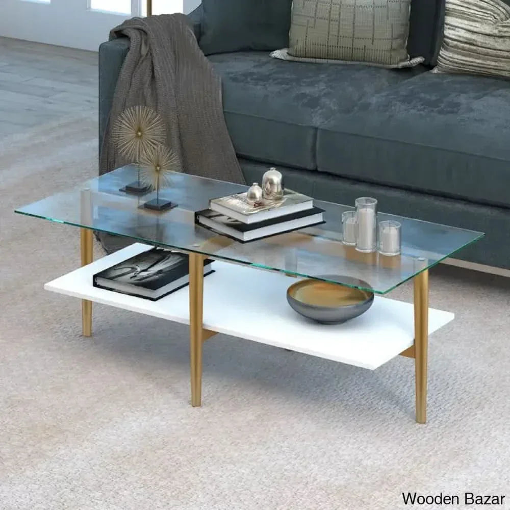 Aurray Glass Top Coffee And Center Table Brass/White