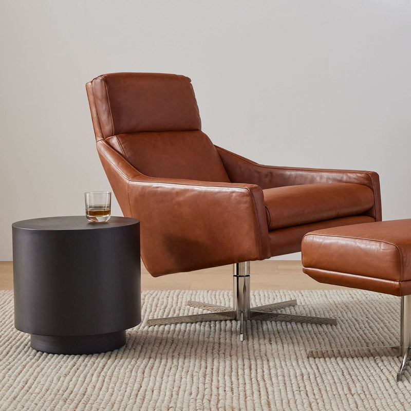 Azex Leather Swivel Armchair - Wooden Empiro