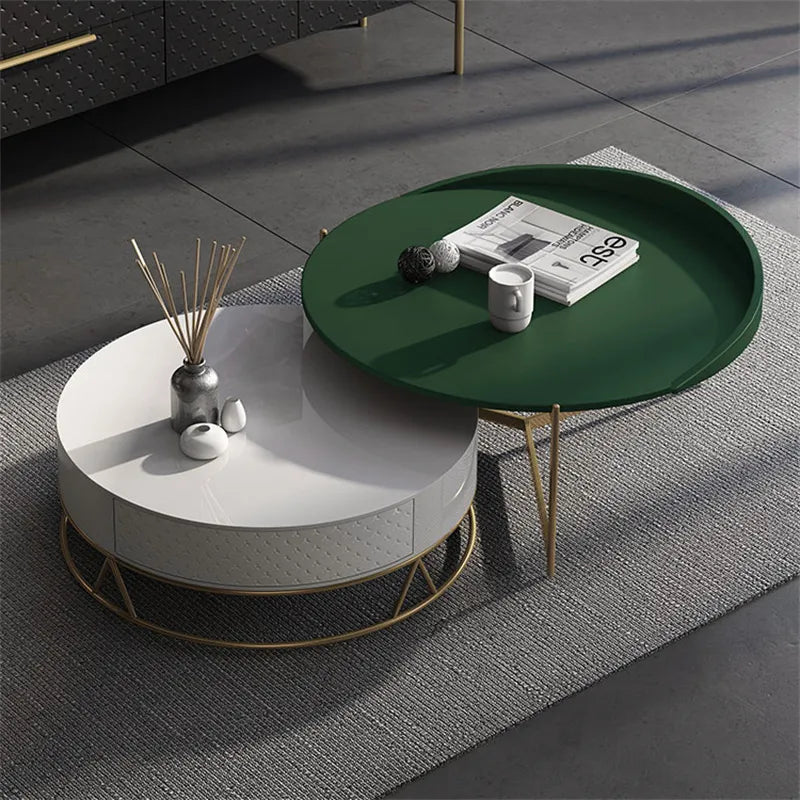 Nestle Modern Round Centre Table with Storage Rotatable Drawers