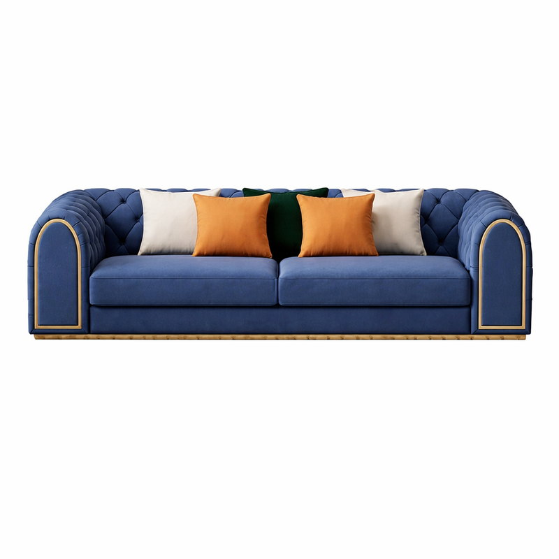 Arzo Modern Luxury Velvet Upholstered Chesterfield Sofa Set