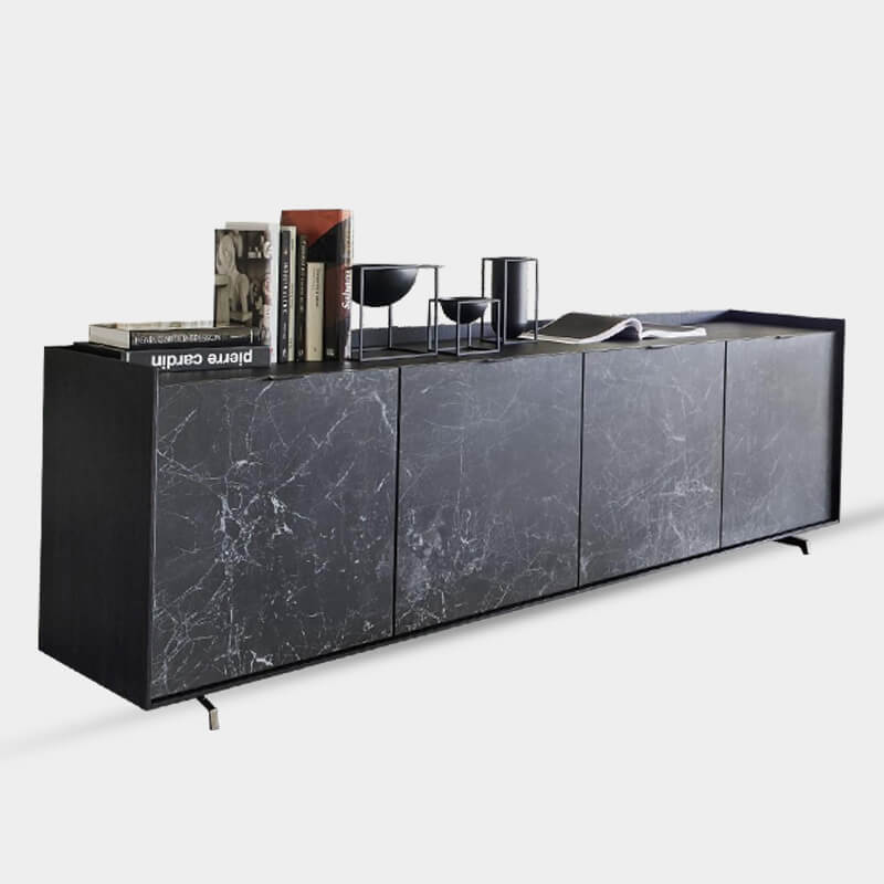 Marble Grey Wooden TV Unit With Cabinets