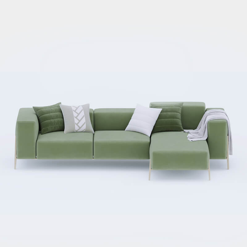 4 Seater L-Shaped Olive Green Sofa