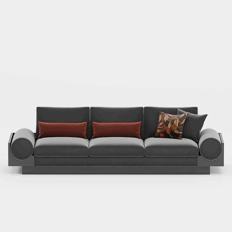 3 Seater Space Grey Sofa With Round Armrests