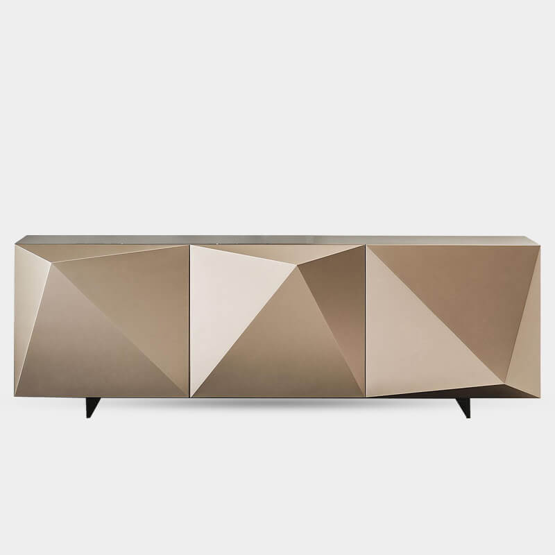 Modern Rose Gold Wooden TV Unit With Cabinets