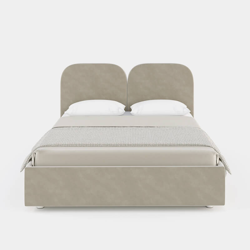 Modern King-Size Bed With Beige Upholstery