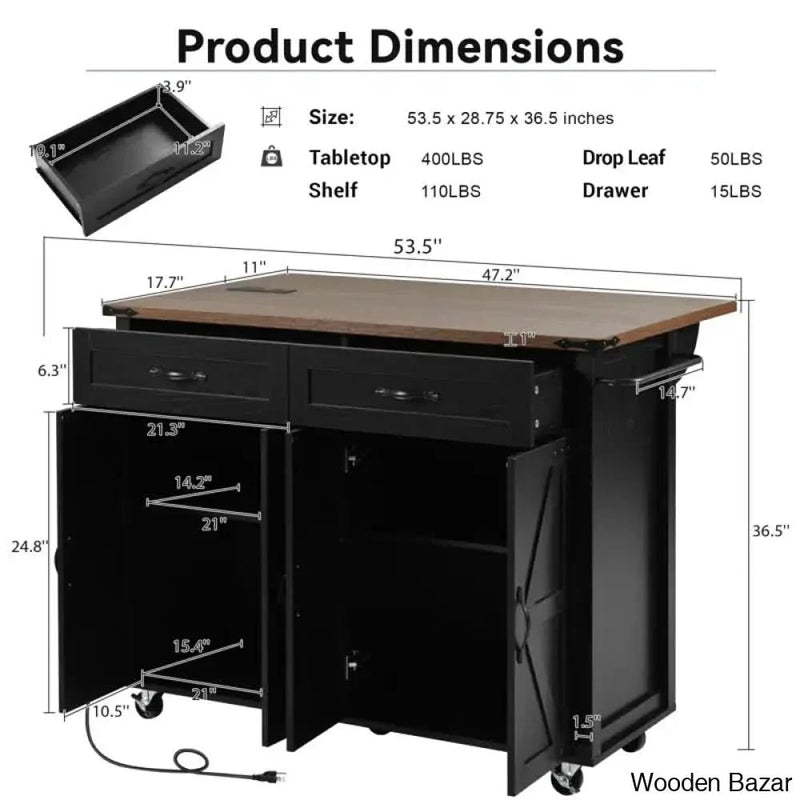 Babajide Wood Kitchen Cart  Kitchen trolley cart cabinet kitchen island with storage