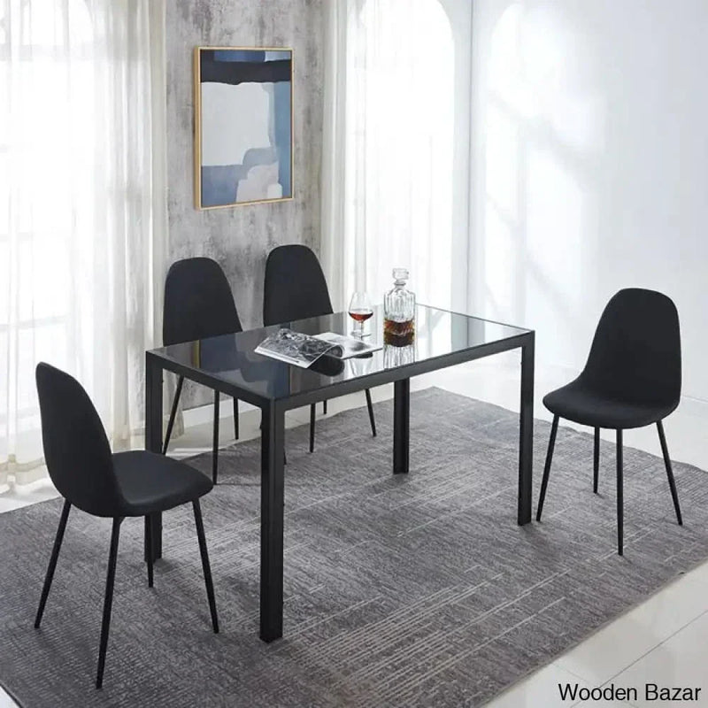 Ballentine 4&6 Seater Beautiful Glass Top Dining Table Set - Wooden Empiro 4 / Black