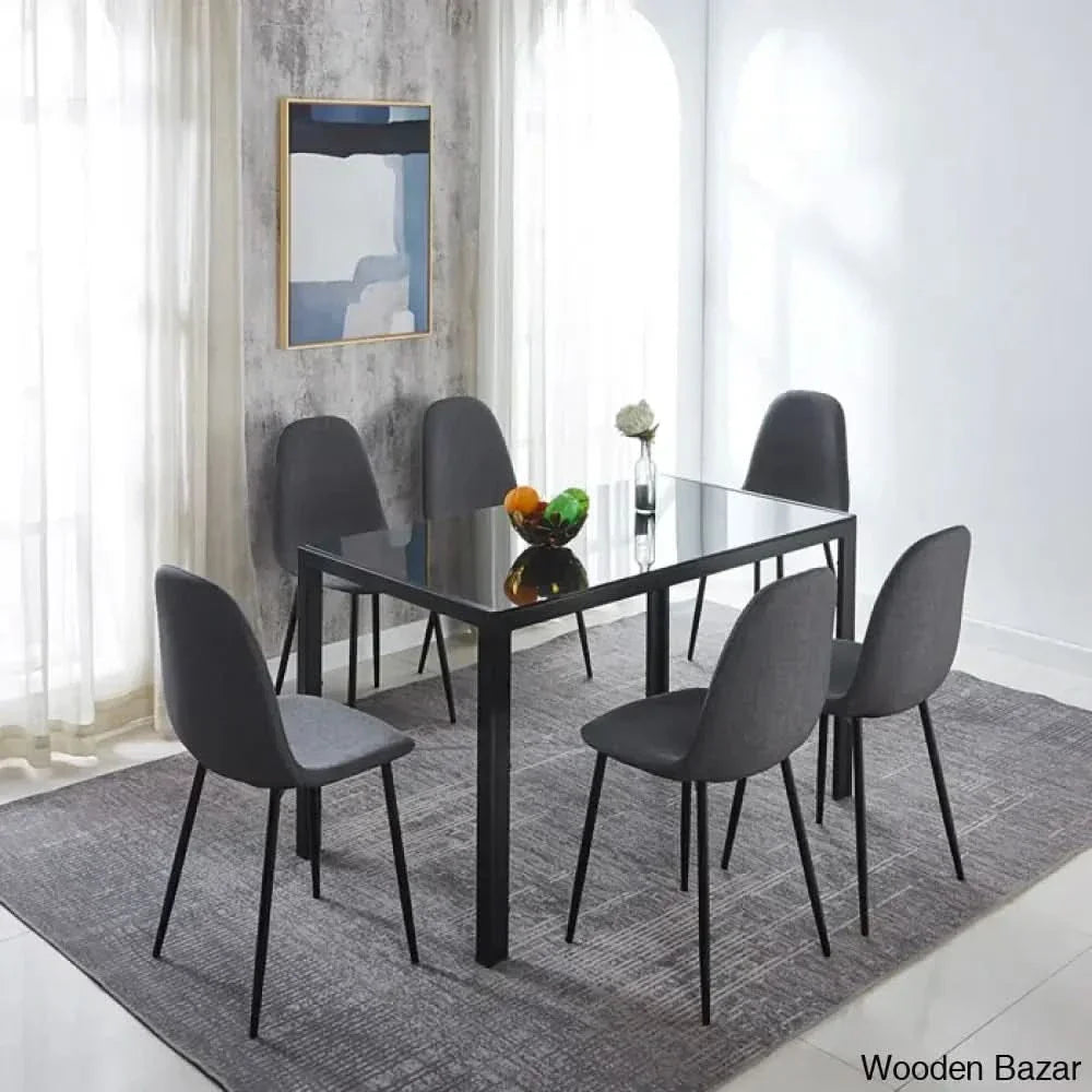 Ballentine 4&6 Seater Beautiful Glass Top Dining Table Set - Wooden Empiro 6 / Gray