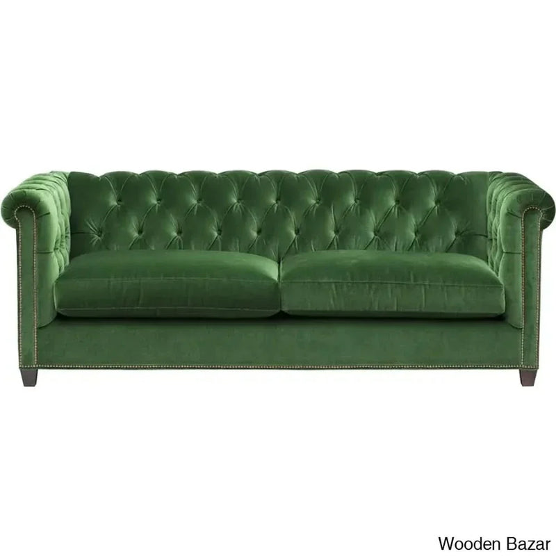 Barbara 3 Seater Chesterfield Velvet Sofa - Wooden Empiro
