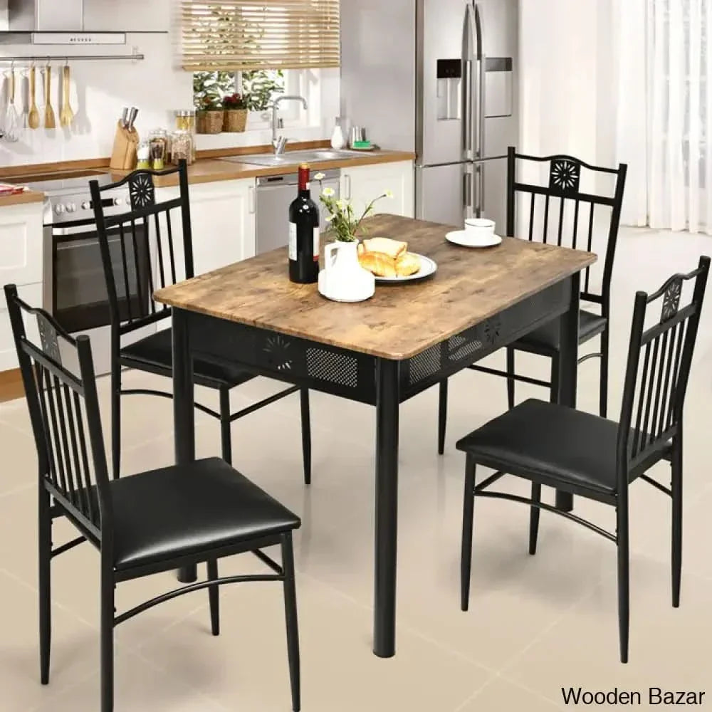 Barker 4 Seater Dining Table Set - Wooden Empiro Light Brown