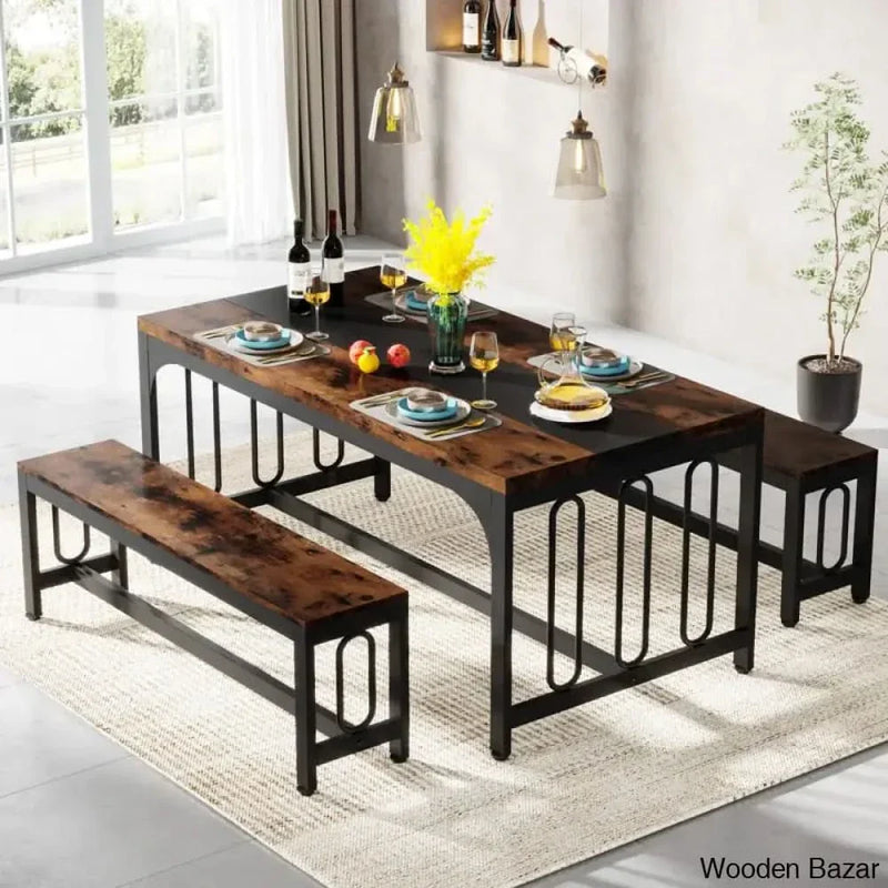 Barker Wooden 3 Piece Dining Table Set - Wooden Empiro