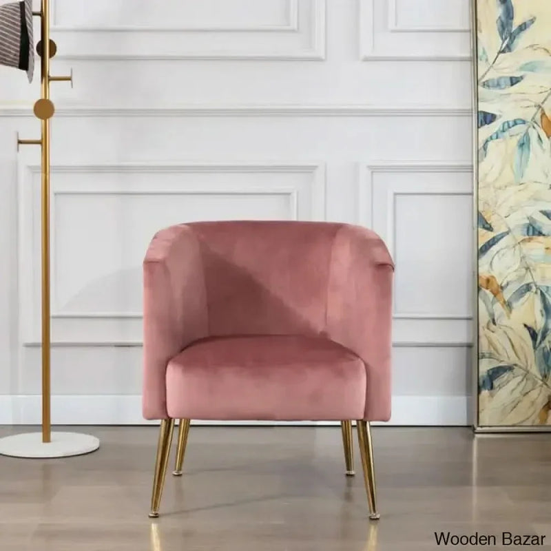 Barrel shaped chair with button tuffed design with golden legs