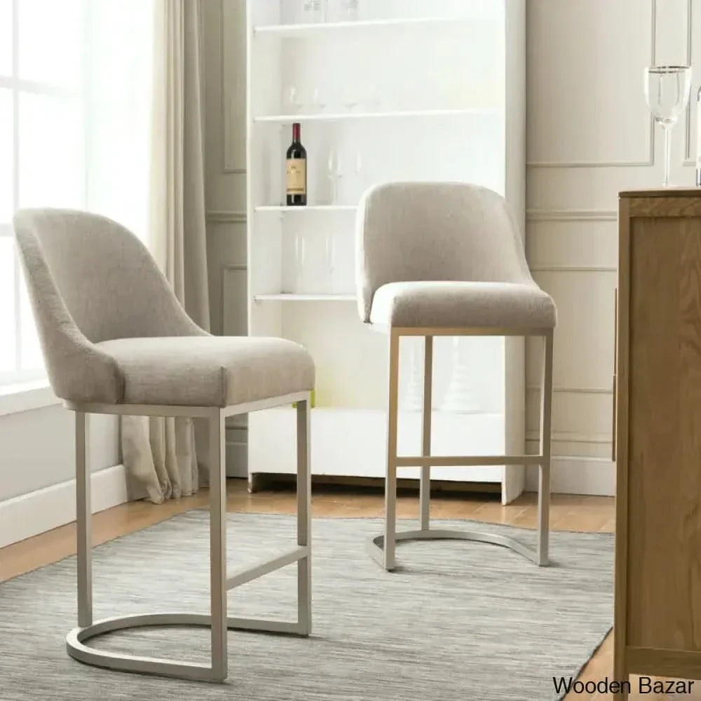 Barrelbacko Swivel Counter And Bar Stool With Linen Seat Metal Base Oatmeal/Pewter / = 26.5’’ Height