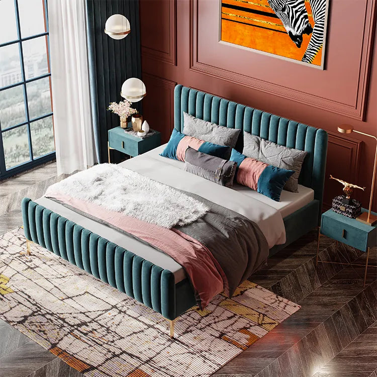 Modish Wooden Empiro Modern Texo Upholstered Bed Without Storage in Suede