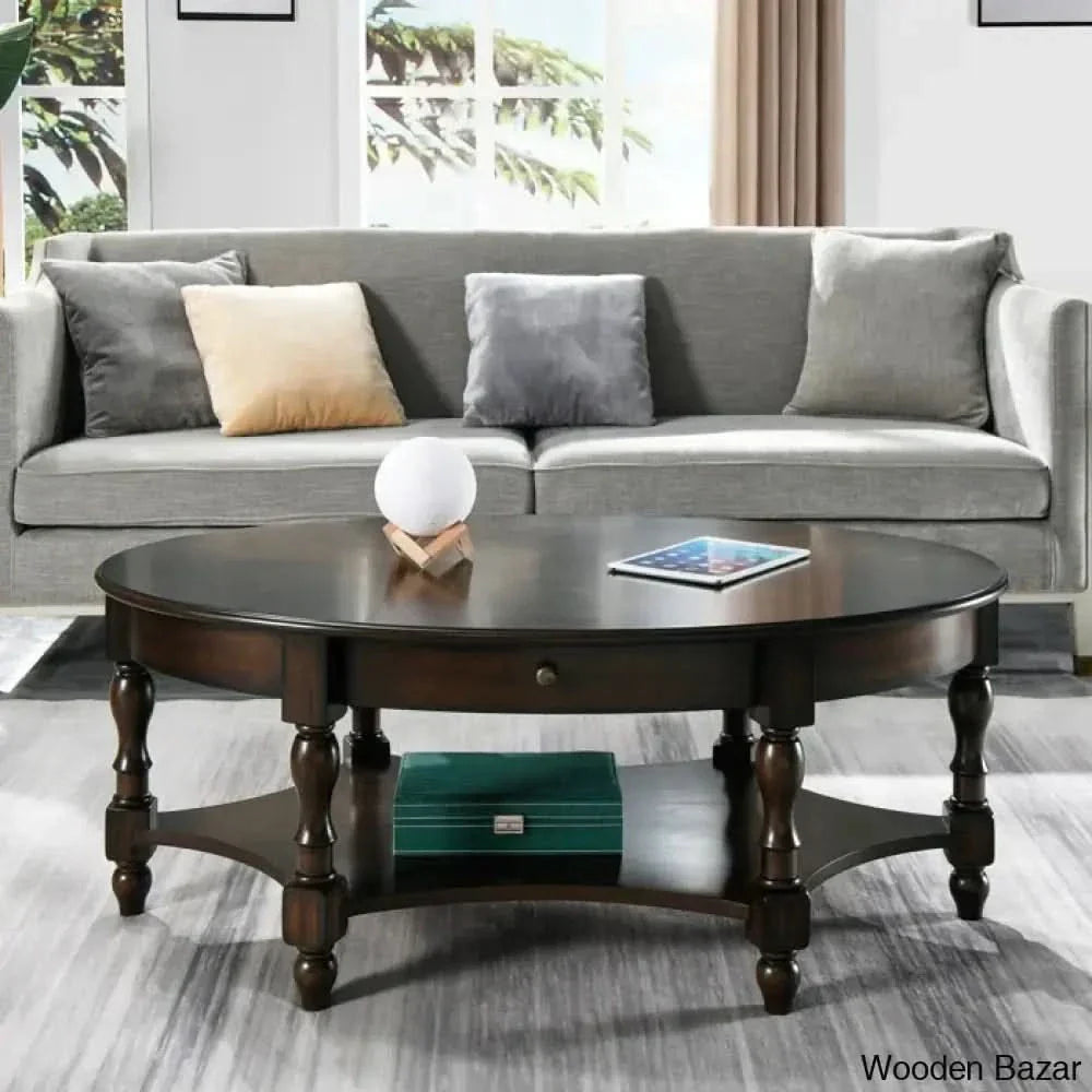 Bebi Luxury Round Coffee And Center Table - Wooden Empiro Dark Walnut