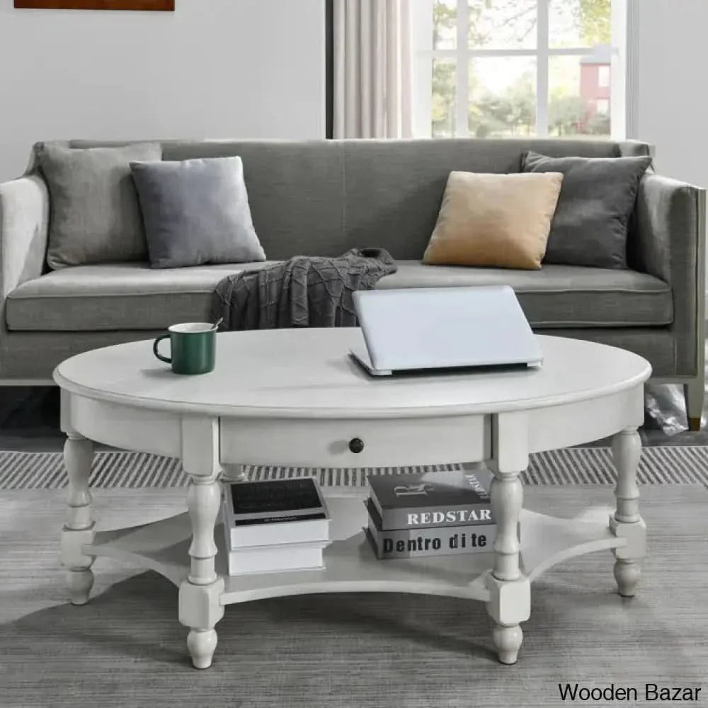 Bebi Luxury Round Coffee And Center Table - Wooden Empiro Ivory White