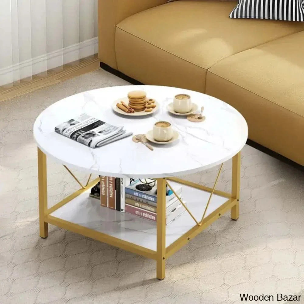 Bertrian 31’’ 4 Legs Round Coffee And Center Table With Storage For Living Room Marble White/Gold