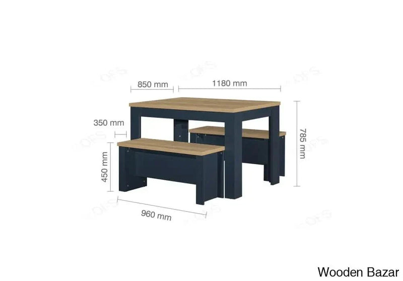 Birlea Furniture Highgate Navy Blue and Oak Dining Table with Bench Set