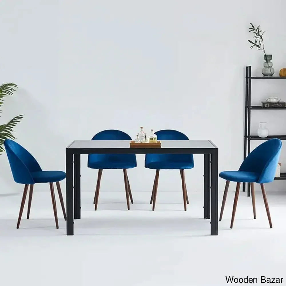 Blaan 4 Seater Glass Top Dining Set - Wooden Empiro Blue/Black