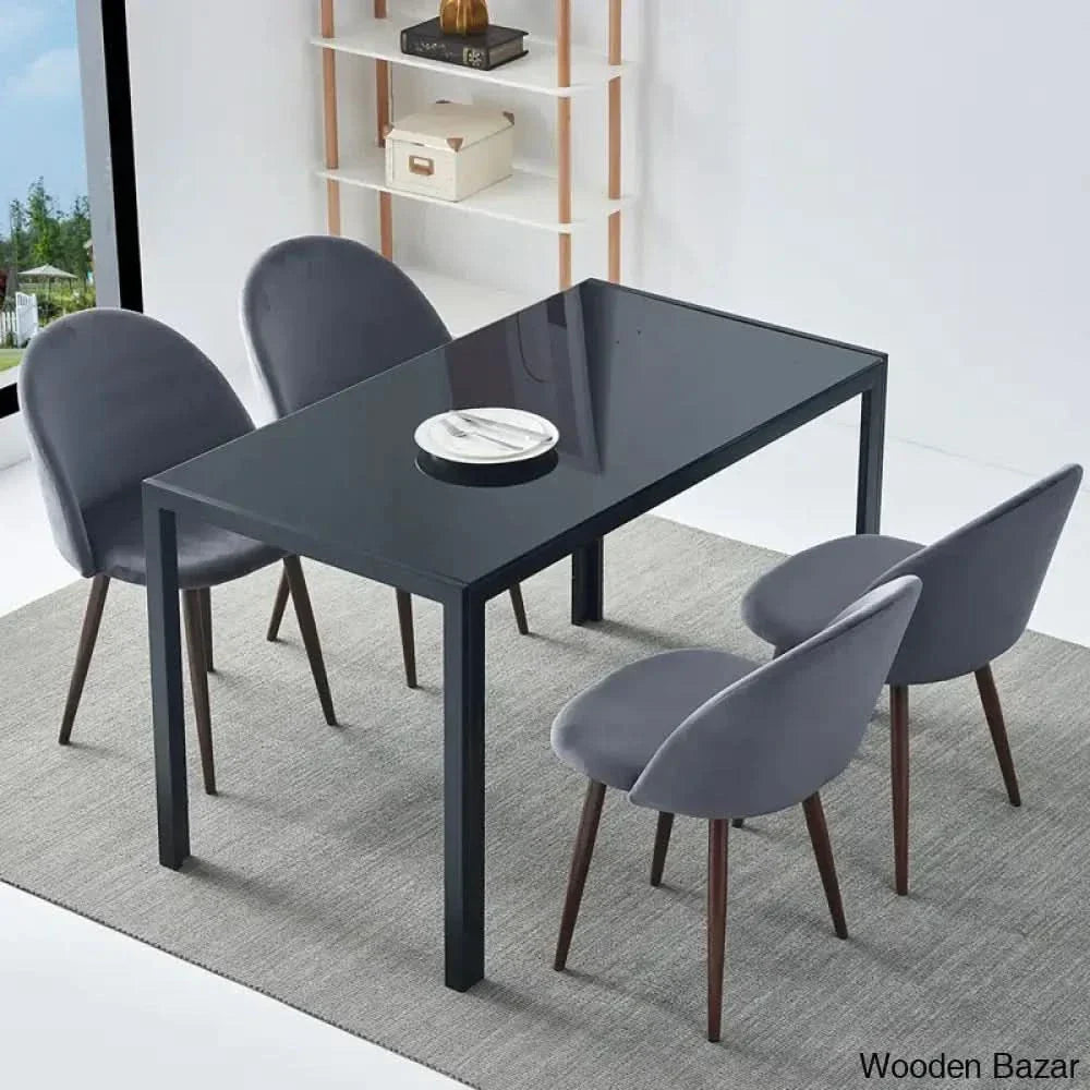 Blaan 4 Seater Glass Top Dining Set - Wooden Empiro Gray/Black