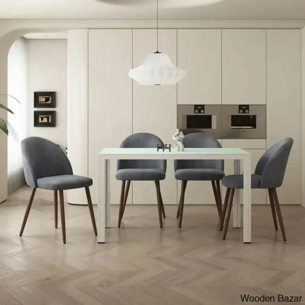 Blaan 4 Seater Glass Top Dining Set - Wooden Empiro Gray/White