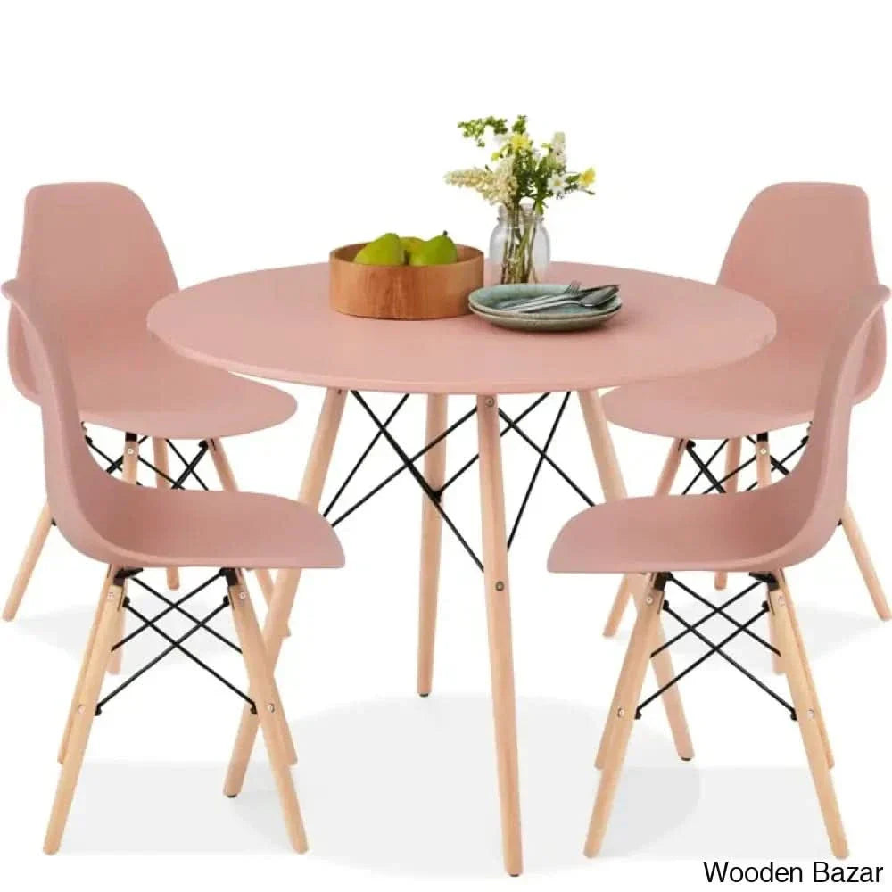 Blaine 4 Seater Stylish Dining Table Set - Wooden Empiro Pink