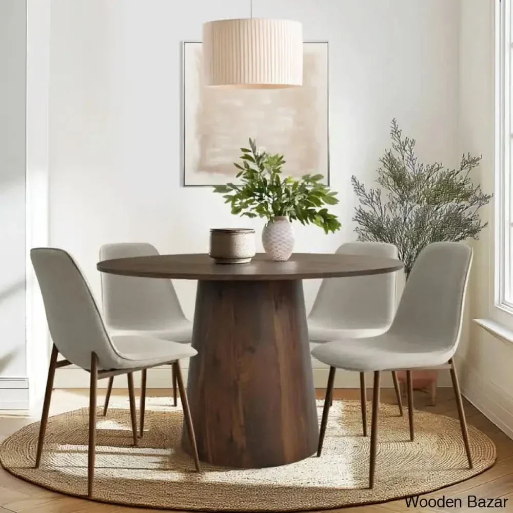 Bornet Royal 4 Seater Round Pedestal Dining Table Set Beige