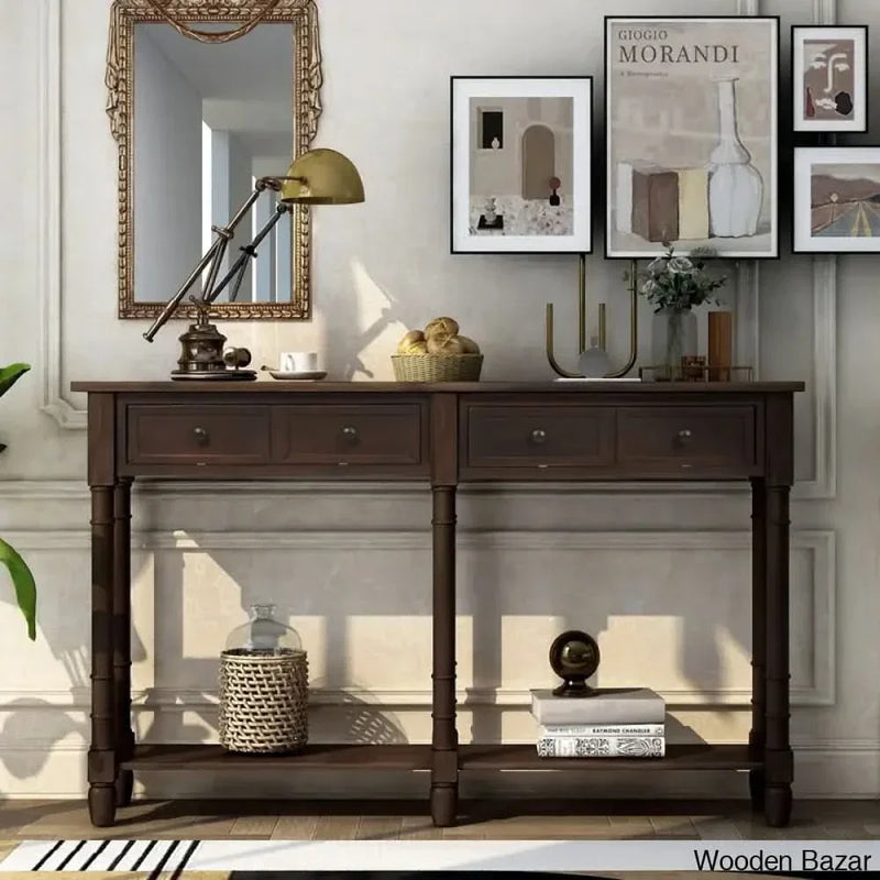Brea Console Table Sofa Table with Two Storage Drawers and Bottom Shelf for Living Room